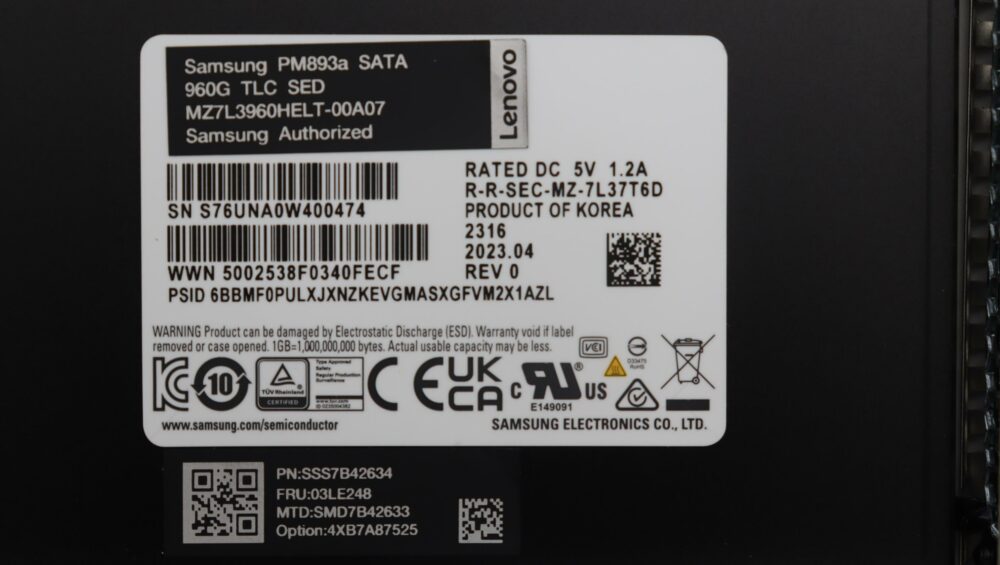 4XB7A87525 | ThinkSystem 2.5" PM893a 960GB Read Intensive SATA 6Gb HS SSD - Image 4