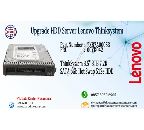 7XB7A00053 | ThinkSystem 3.5" 8TB 7.2K SATA 6Gb Hot Swap 512e HDD