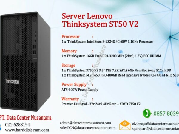 Thinksystem ST50 V2 | Xeon E-2324G 4C |1x16GB | 1 TB SATA + 480GB SSD M.2 | 3 Yrs
