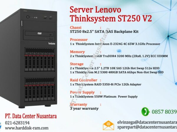 Thinksystem ST250 V2 | Xeon E-2324G 4C |2x16GB |2x.1.2TB+480GB SSD M.2
