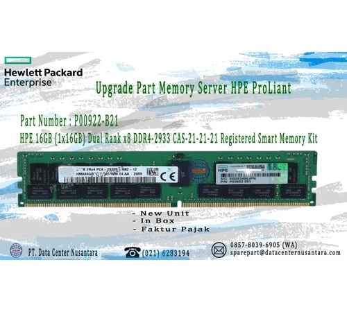 P00922-B21 | Memory HPE 16GB (1x16GB) Dual rank x8 DDR4-2933 RDIMM