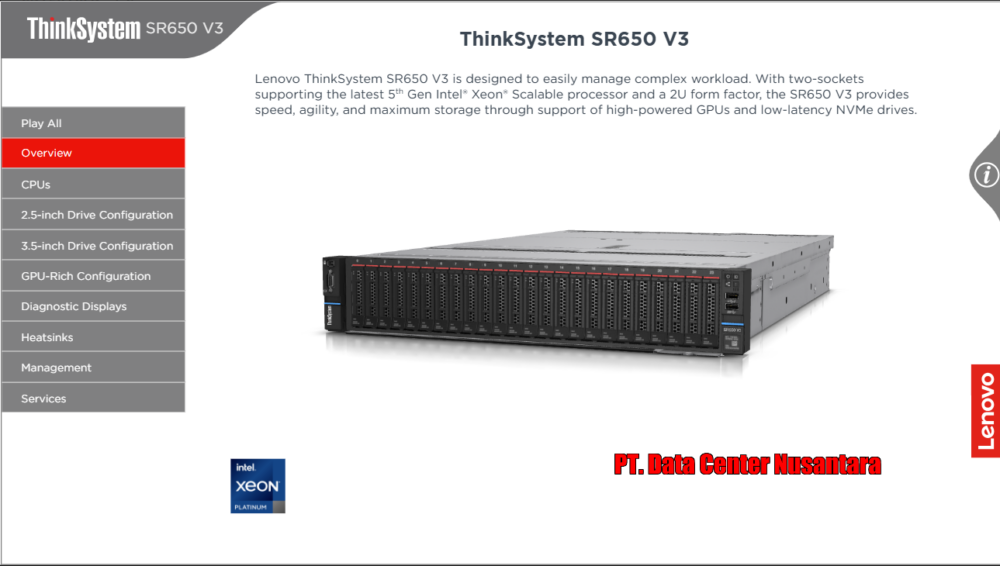 Thinksystem SR650 V3 | 2x Intel Xeon Gold 5416S 16C | 8x32GB DDR5 | 5x2.4TB SAS | 1x960GB SAS | 2x750W | 3Yrs - Image 4