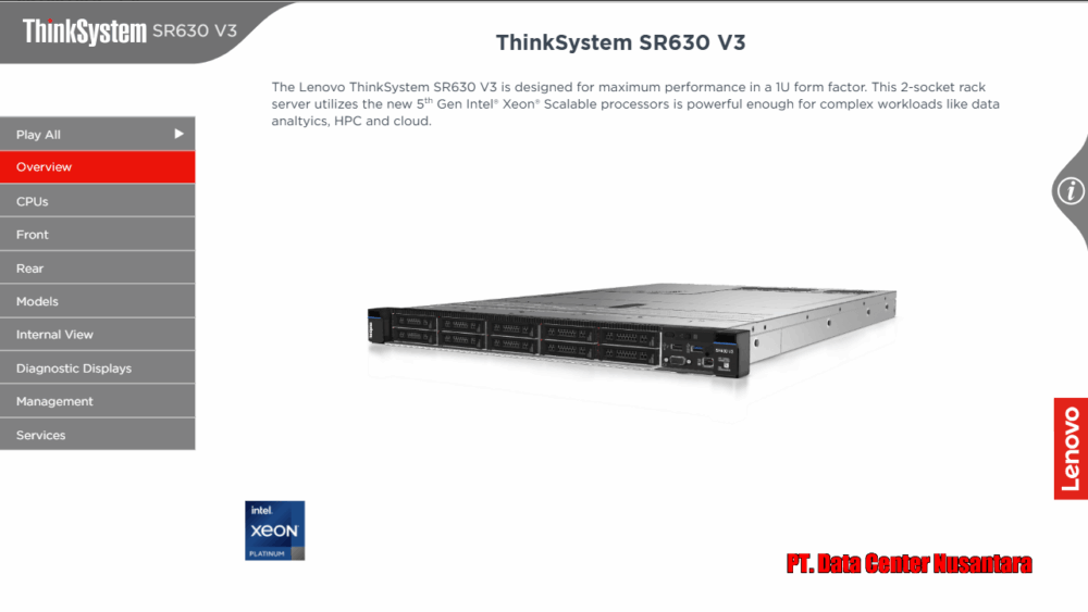 Thinksystem SR630 V3 | 1x Xeon Silver 4509Y 8C | 4x32GB DDR5 | 2×2.4TB SAS HDD | 1x800GB SAS SSD | 1x750W | 3Yrs