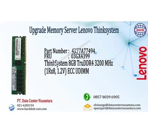 4X77A77494 | ThinkSystem 8GB TruDDR4 3200 MHz (1Rx8, 1.2V) ECC UDIMM