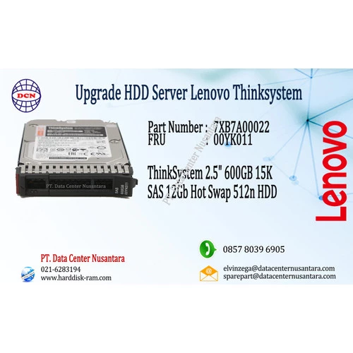 7XB7A00022 | ThinkSystem 2 5" 600GB 15K SAS 12Gb Hot Swap 512n HDD