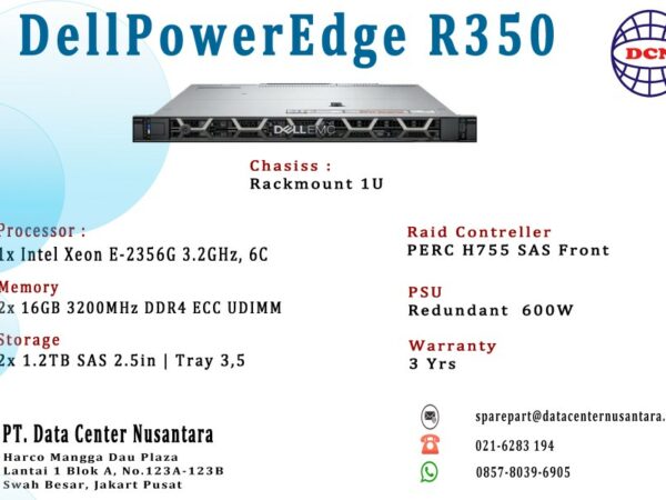 Server Dell PowerEdge R350 Xeon E 2356 6C | 2x16GB | 2x1 2TB SAS
