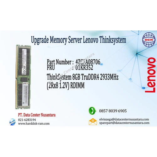 4ZC7A08706 | ThinkSystem 8GB TruDDR4 2933MHz (1Rx8 1 2V) RDIMM