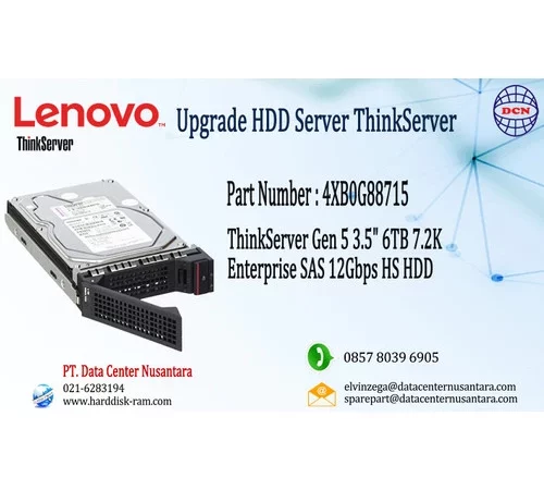 4XB0G88715 | ThinkServer 3 5" 6TB 7 2K Enterprise SAS 12Gbps HS HDD