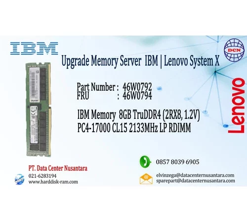 46W0792 | Memory 8GB TruDDR4 (2Rx8, 1 2V) PC4 17000 CL15 2133MHz LP RDIMM