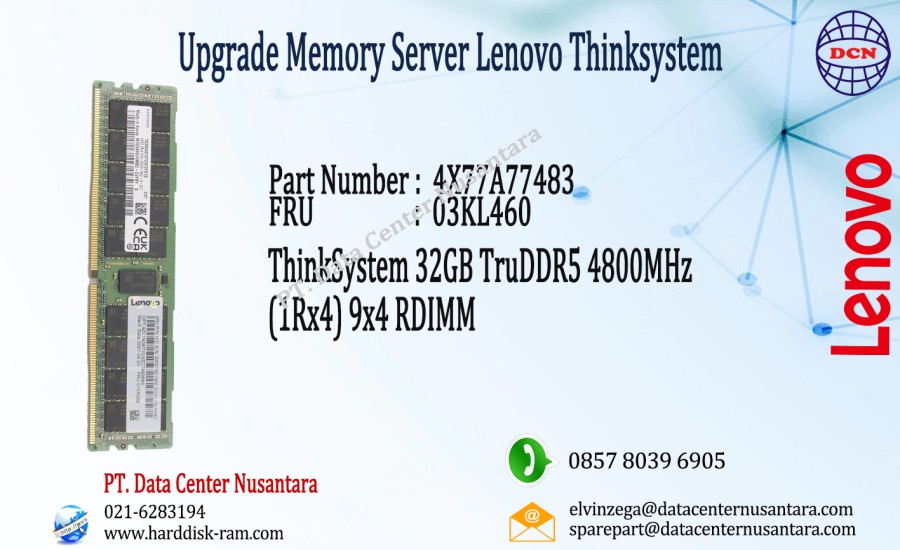 4X77A77483 | ThinkSystem 32GB TruDDR5 4800MHz (1Rx4) 9x4 RDIMM