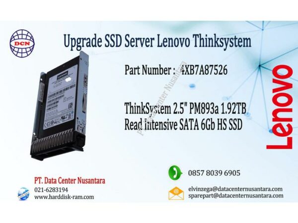 4XB7A87526 | ThinkSystem 2 5" PM893a 1 92TB Read Intensive SATA 6Gb HS SSD